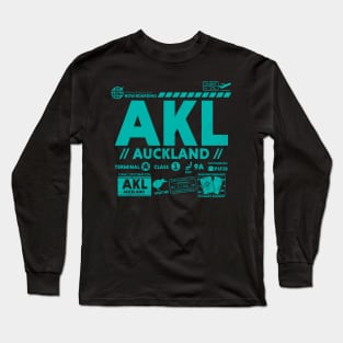 Vintage Auckland AKL Airport Code Travel Day Retro Travel Tag New Zealand Long Sleeve T-Shirt
